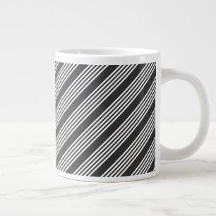 White and charcoal five stripes pattern large coffee mug