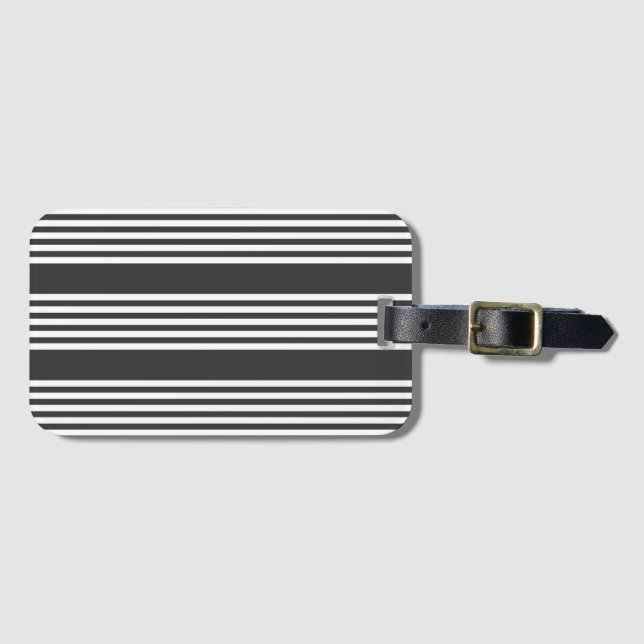 White and charcoal five stripes pattern luggage tag (Front Horizontal)