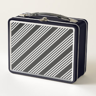 White and charcoal five stripes pattern metal lunch box