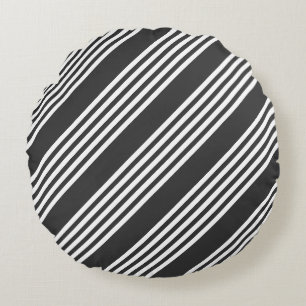 White and charcoal five stripes pattern round pillow