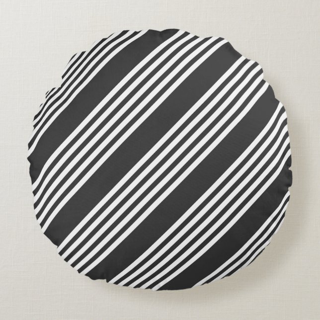 White and charcoal five stripes pattern round pillow (Front)