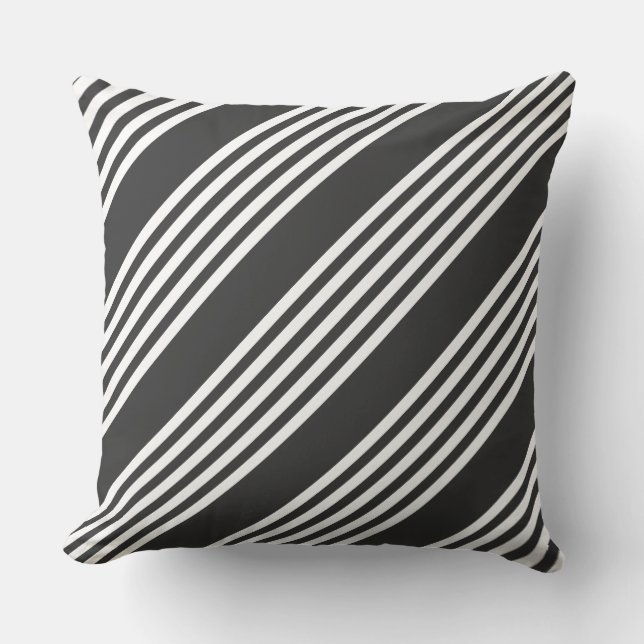 White and charcoal five stripes pattern throw pillow (Front)