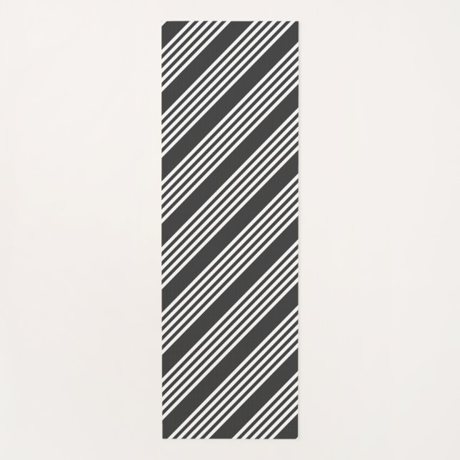 White and charcoal five stripes pattern yoga mat (Front)
