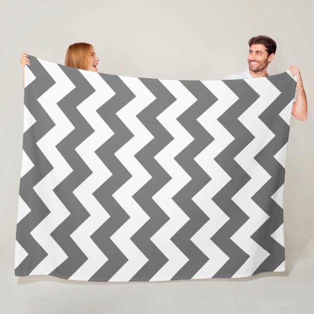 White and Charcoal Grey Chevron Fleece Blanket (In Situ)