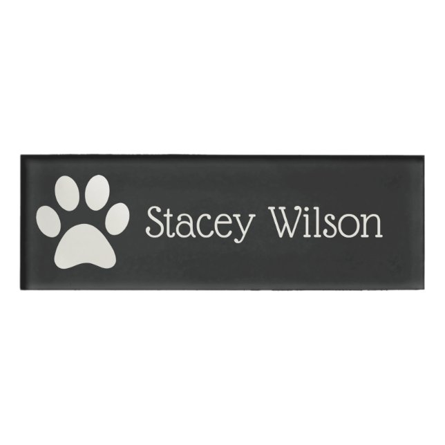 White and Charcoal Paw Print Logo Name Tag (Front)