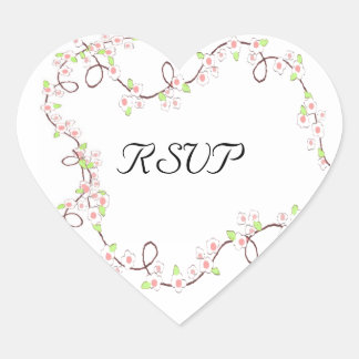 White and Coral Blossom RSVP Heart Sticker
