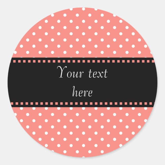 White and Coral Pink Polka Dot Pattern Classic Round Sticker (Front)