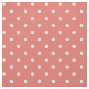 White and Coral Pink Polka Dot Pattern Fabric