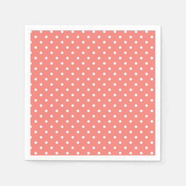 White and Coral Pink Polka Dot Pattern Napkin (Front)