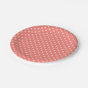 White and Coral Pink Polka Dot Pattern Paper Plate