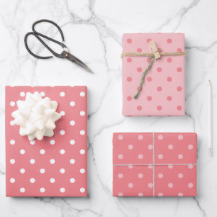 White and Coral Polka Dot Pastel Mix Wrapping Paper Sheet