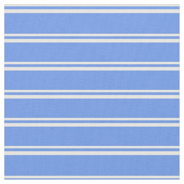 White and Cornflower Blue Lines Fabric (Close Up)