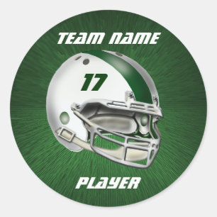 White and Dark Green Football Helmet Classic Round Sticker