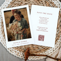 White and Dark Red Text and Photo Wedding QR Code