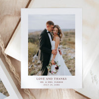 White and Dark Red Text | Photo Wedding Thank You