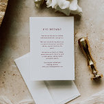 White and Dark Red Text | Wedding Guest Details Enclosure Card<br><div class="desc">These minimalist and elegant wedding guest detail information cards feature dark red text on a white background,  for a simple and stylish look. You can use these cards for driving directions,  reception or transportation information,  hotel or accommodations information,  and any other wedding details you need your guests to know.</div>