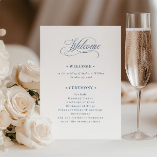 White and Dusty Blue Luxe Wedding Welcome Program
