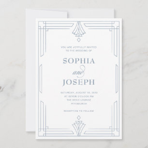 White and Dusty Blue Timeless Formal Wedding Invitation