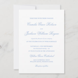 White and Dusty Blue Wedding Invitation