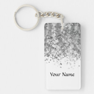 White and faux glitter personalized keychain