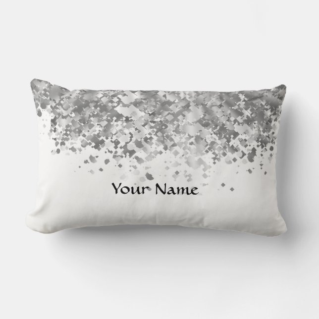 White and faux glitter personalized lumbar pillow (Front)