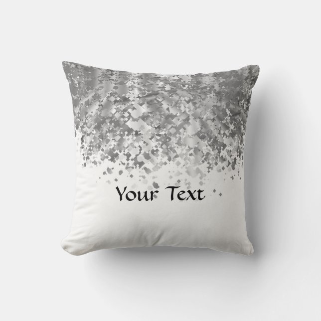 White and faux glitter personalized throw pillow (Front)