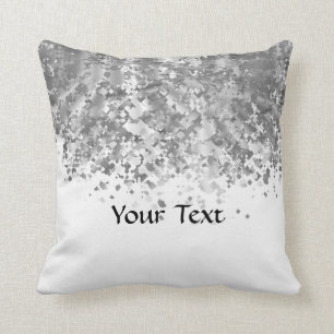 White and faux glitter personalized throw pillow