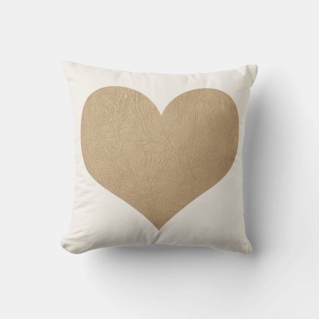 white and faux gold leather heart throw pillow (Front)