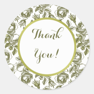 White and Faux Gold Rose Custom Thank You Stickers