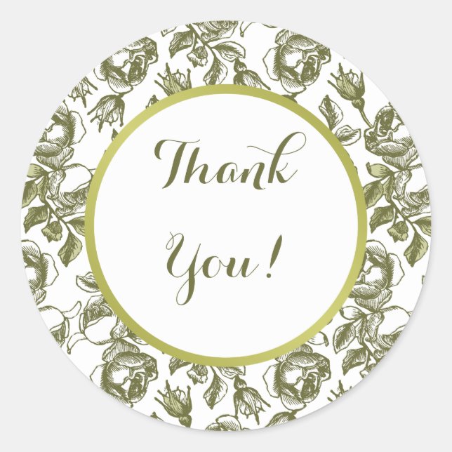 White and Faux Gold Rose Custom Thank You Stickers (Front)