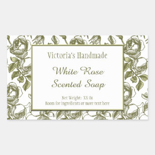 White and Faux Gold Rose Etching Editable Soap Sticker