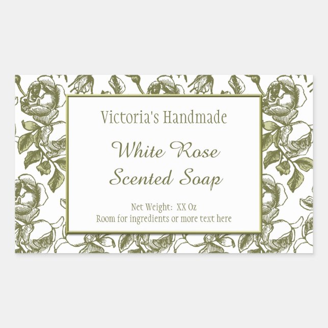 White and Faux Gold Rose Etching Editable Soap Sticker (Front)