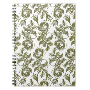 White and Faux Gold Rose Pattern Notebook