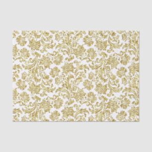 White And Faux Metallic Gold Floral Damasks Tissue Paper