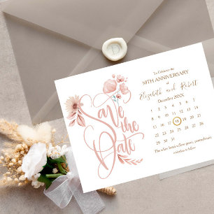White and Floral 50th Anniversary Save The Date Announcement Postcard