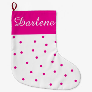 White and Fuchsia Polka Dot: Large Christmas Stocking