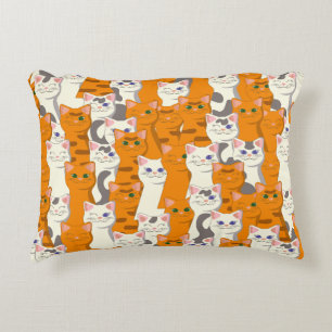 White and ginger cats pattern green eyes blue eyes accent pillow