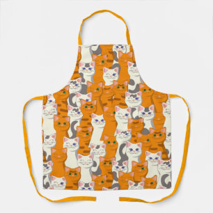 White and ginger cats pattern green eyes blue eyes apron
