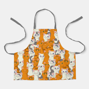 White and ginger cats pattern green eyes blue eyes apron