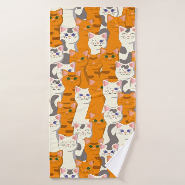 White and ginger cats pattern green eyes blue eyes bath towel (Bath Towel)