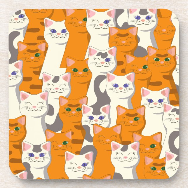 White and ginger cats pattern green eyes blue eyes coaster (Front)