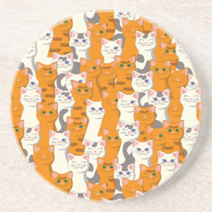 White and ginger cats pattern green eyes blue eyes coaster