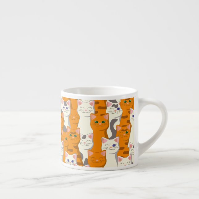 White and ginger cats pattern green eyes blue eyes espresso cup (Right)