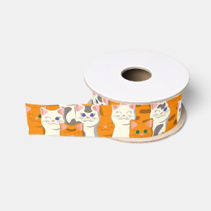 White and ginger cats pattern green eyes blue eyes grosgrain ribbon