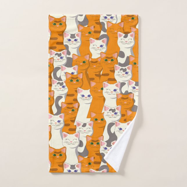 White and ginger cats pattern green eyes blue eyes hand towel (Hand Towel)
