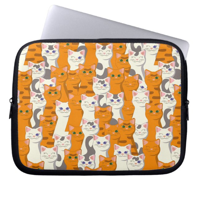 White and ginger cats pattern green eyes blue eyes laptop sleeve (Front)