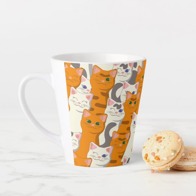 White and ginger cats pattern green eyes blue eyes latte mug (In Situ)