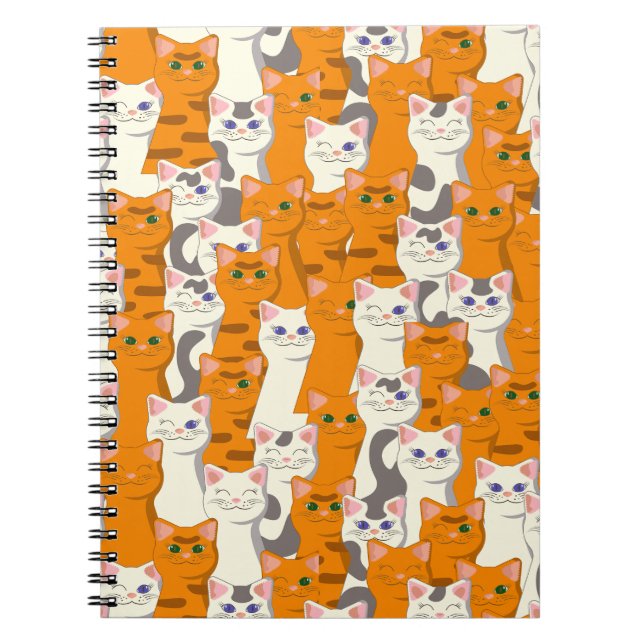 White and ginger cats pattern green eyes blue eyes notebook (Front)