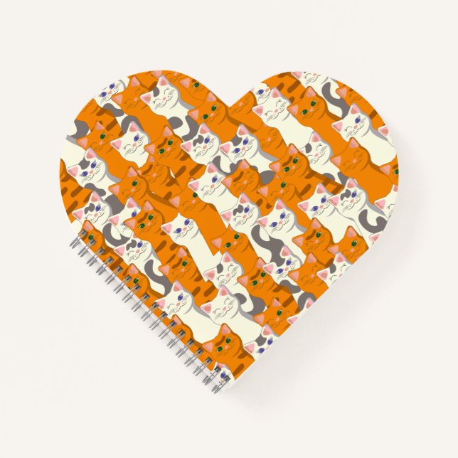 White and ginger cats pattern green eyes blue eyes notebook (Front)