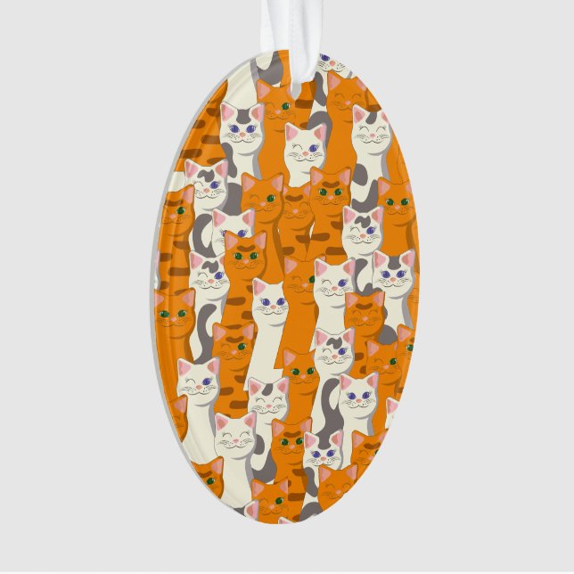 White and ginger cats pattern green eyes blue eyes ornament (Front)